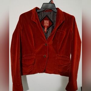 Lucky Brand Velvet Blazer Jacket Women XLarge Red Fitted Short Crop Notch Lapel